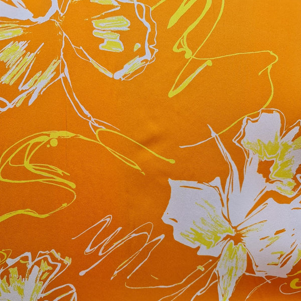 Seta arancio stampa fiori, seta bianca stampa fiori