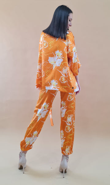 Kimono corto in seta con stampa floreale
