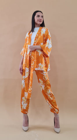 Kimono corto in seta con stampa floreale
